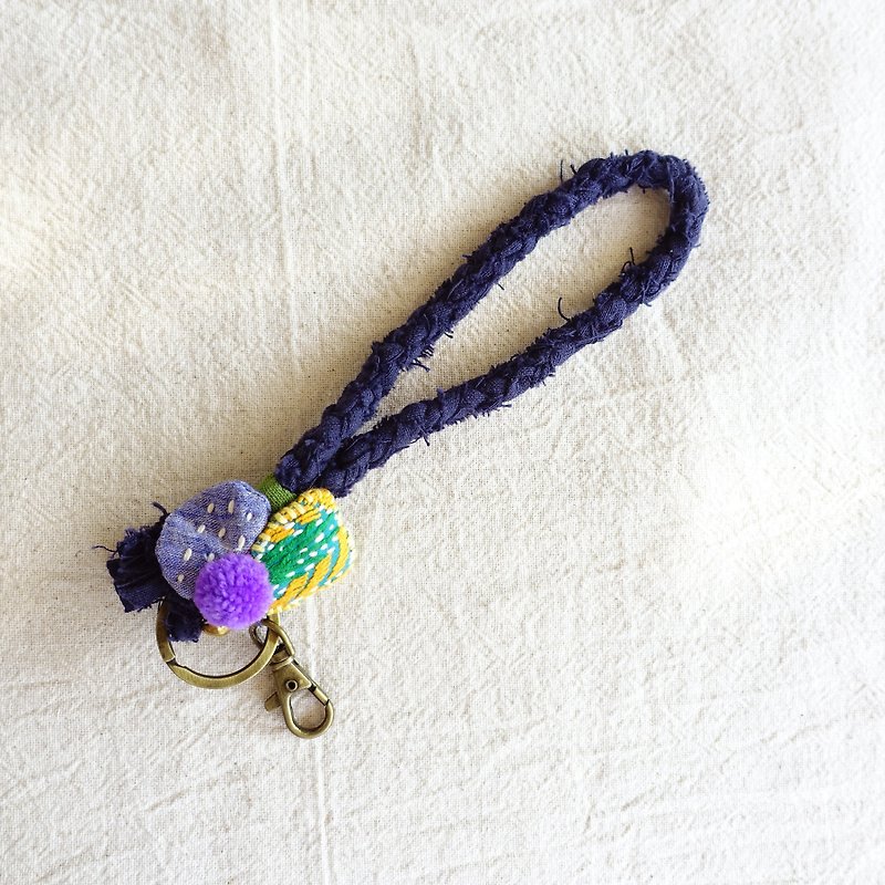 DUNIA handmade / peasant key ring / Hmong embroidered key chain - cereal - Keychains - Cotton & Hemp Blue