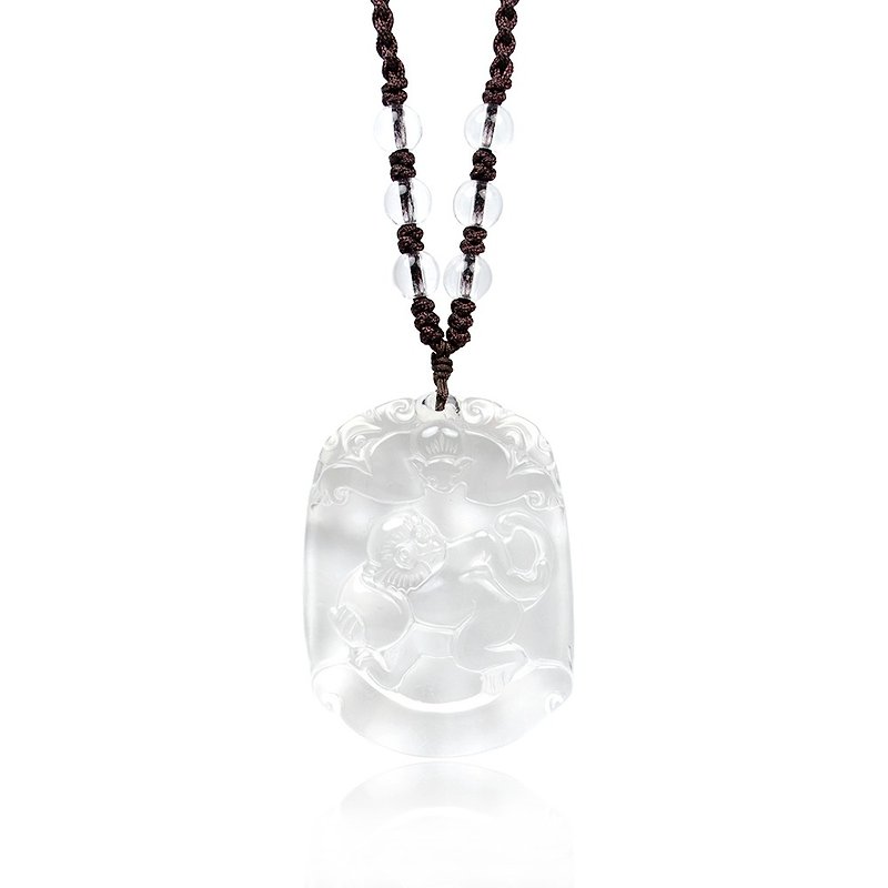 White Crystal Monkey Zodaic Classic Pendant Adjustable Cotton Cord - Necklaces - Crystal Transparent