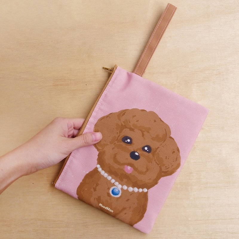 Cotton & Hemp Clutch Bags Pink - Toy poodle canvas clutch bag