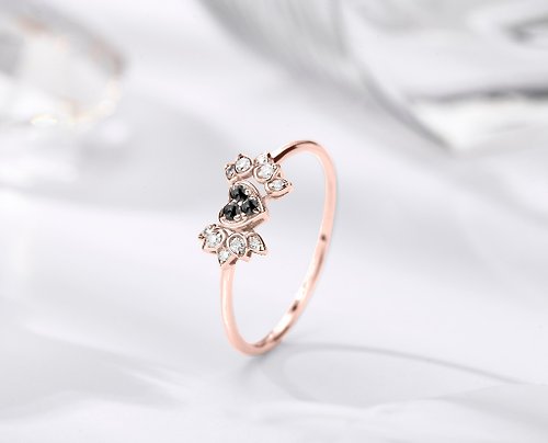 Majade Jewelry Design 黑鑽石14k金心形訂婚戒指 獨特丘比特之翼結婚戒指 天使翅膀鑽戒