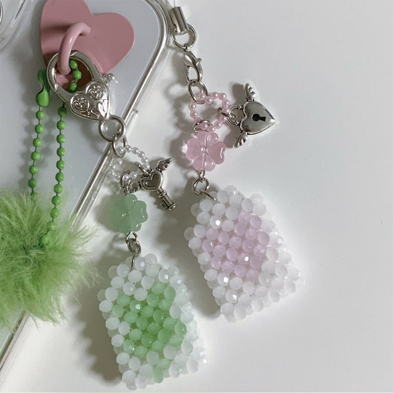 Lucky Love Charm Omamori Beads Keyring - 鑰匙圈/鑰匙包 - 壓克力 粉紅色