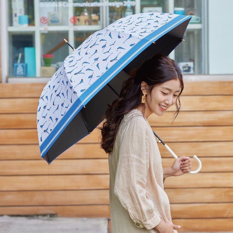 Tcf. Taiwan Blue Magpie Anti-UV Vinyl Elbow Straight Umbrella Sunscreen Lady Umbrella Parasol Umbrella - Umbrellas & Rain Gear - Other Materials White