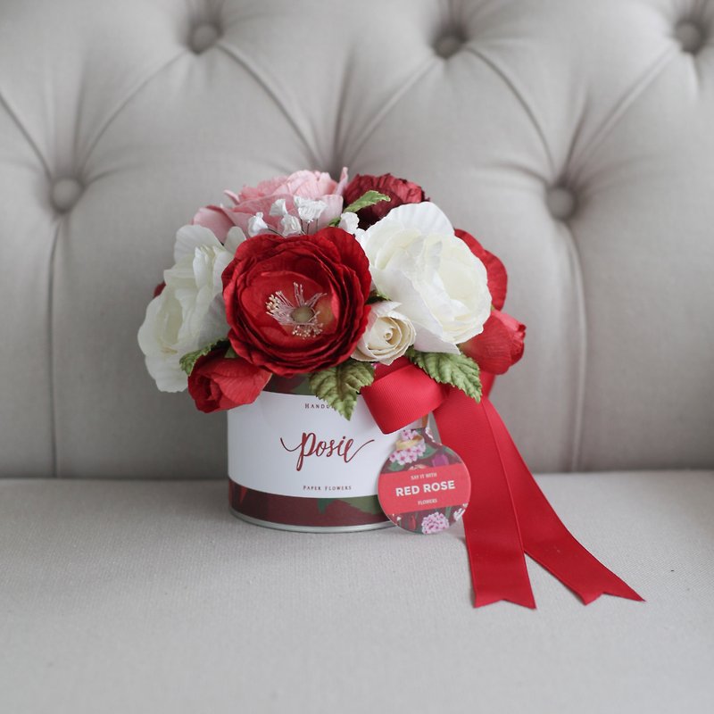 GM212 : Aromatic Gift Paper Flower Arrangment Red Festive Size 7"x7" - 香氛/精油/擴香 - 紙 紅色