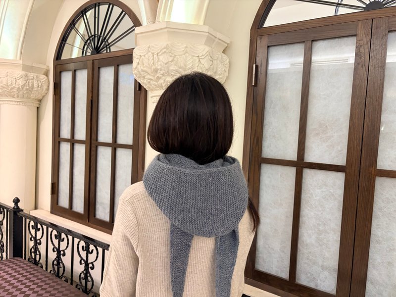 Hand-Knitted Hooded Scarf. Functional + Textured. Iron Grey. Italian Double-Strand Knit. - หมวก - ขนแกะ 