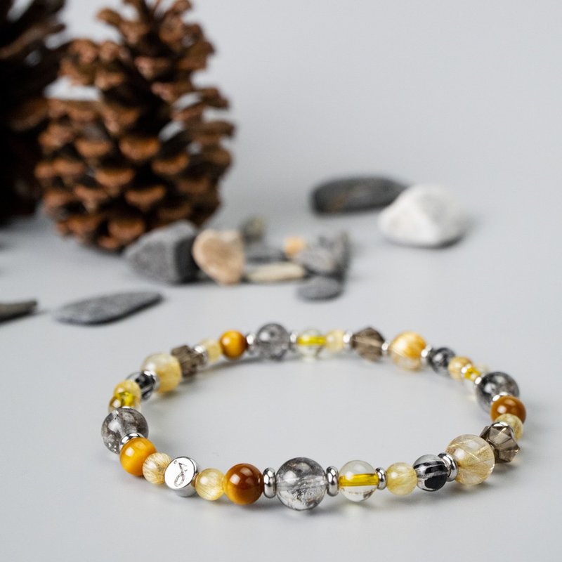 Titanium Diamond Design Titanium Crystal Shining Diamond Citrine Yellow Tiger Eye Black Hair Crystal Cha Yao - Bracelets - Crystal Multicolor