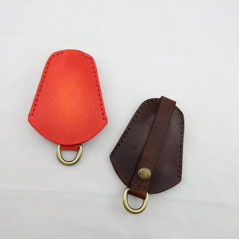Hand-dyed Simple Leather Key Case - Lucky Red Happiness Brown - ที่ห้อยกุญแจ - หนังแท้ สีนำ้ตาล