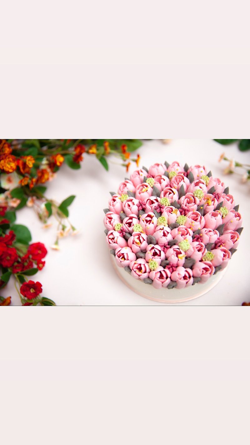 【獨家蛋糕】6吋粉色浪漫/鬱金香/生日蛋糕/擠花蛋糕/3天內發 - 蛋糕/甜點 - 新鮮食材 粉紅色