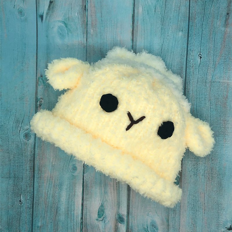 Lamb-knitted baby woolen cap for the first birthday gift (adult and child size) - หมวกเด็ก - เส้นใยสังเคราะห์ ขาว