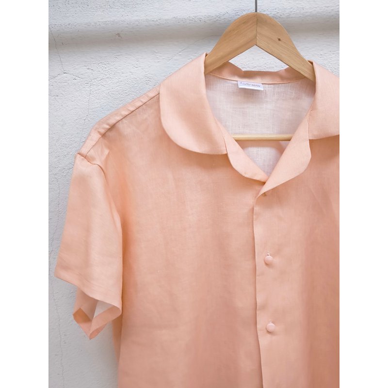 Linen | Shirt, open collar, Peach - 女襯衫 - 棉．麻 粉紅色
