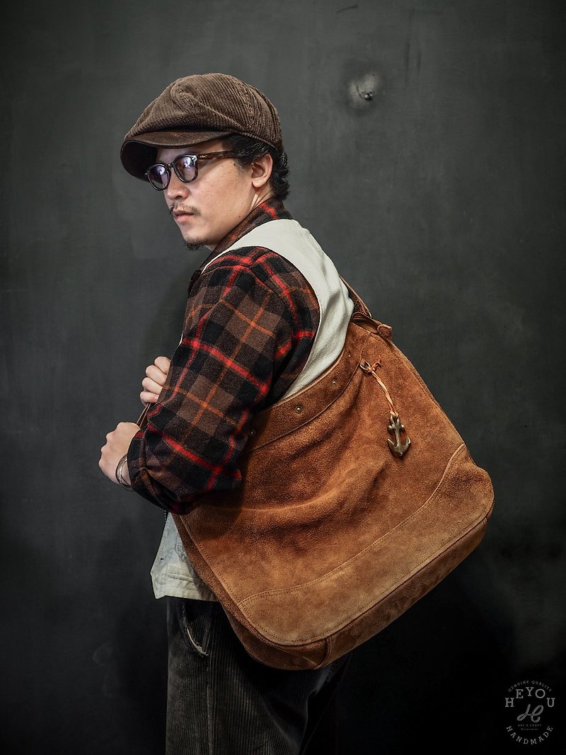 HEYOU Handmade - anti-skin x-large cross-shoulder bag - กระเป๋าแมสเซนเจอร์ - หนังแท้ สีนำ้ตาล