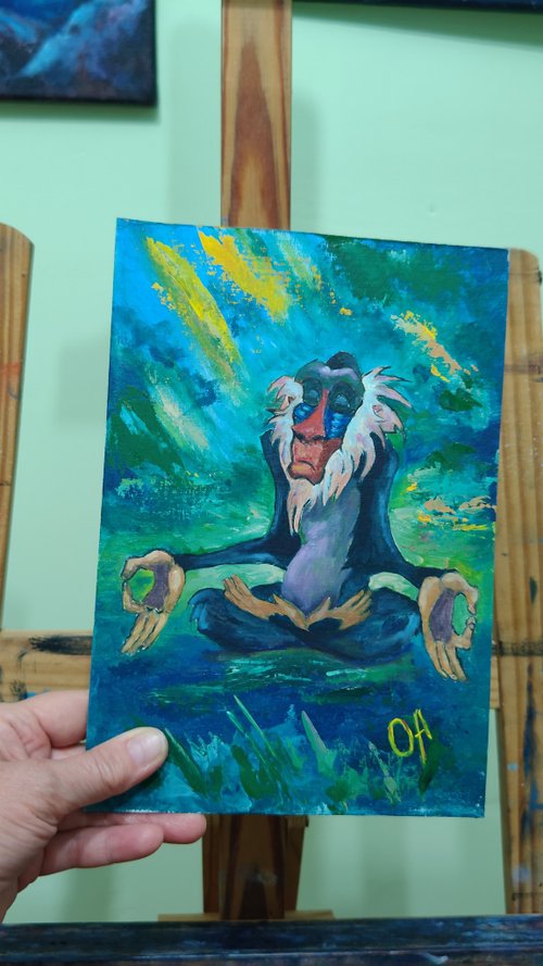 漫画ライオンキングのラフィキの油絵猿 - ショップ Fantasy Art