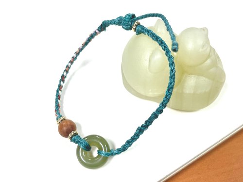 Angel's tears 天使之淚 Jewelry Design 天然和田玉 /和闐玉-深晴水玉平安扣 檀木設計編織手繩m