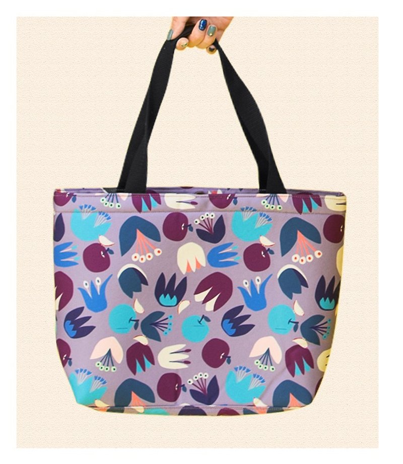 Illustration Print Bag - Blue Purple Tulip - Messenger Bags & Sling Bags - Polyester Purple