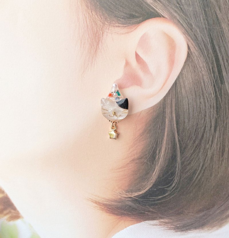 【Christmas Gift】Meow Xmas - Earrings & Clip-ons - Other Materials Multicolor