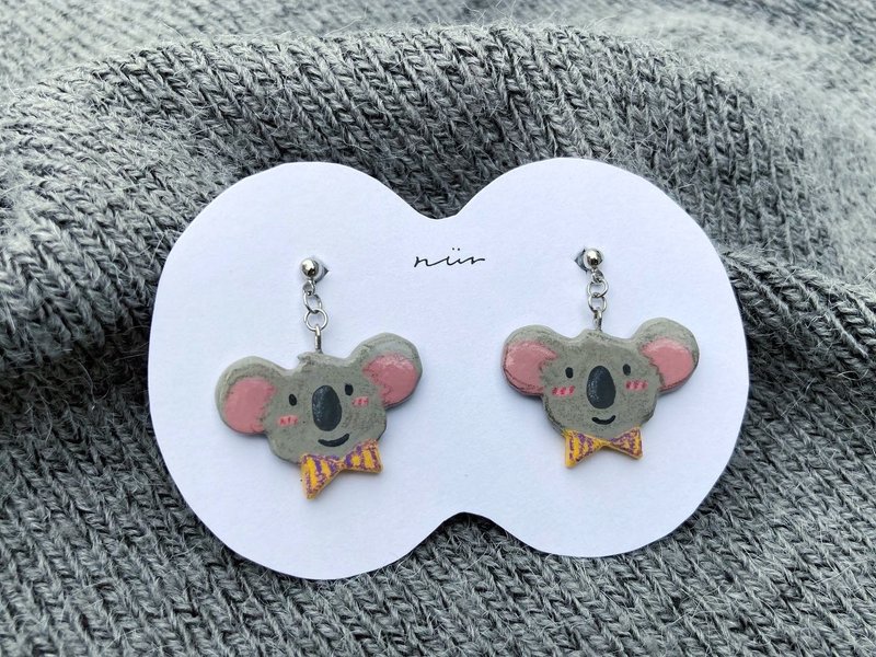 [If I Were a Koala] Original Earrings | Ear Needles and Clip-On | Children's Poetry - Earrings & Clip-ons - Clay Gray