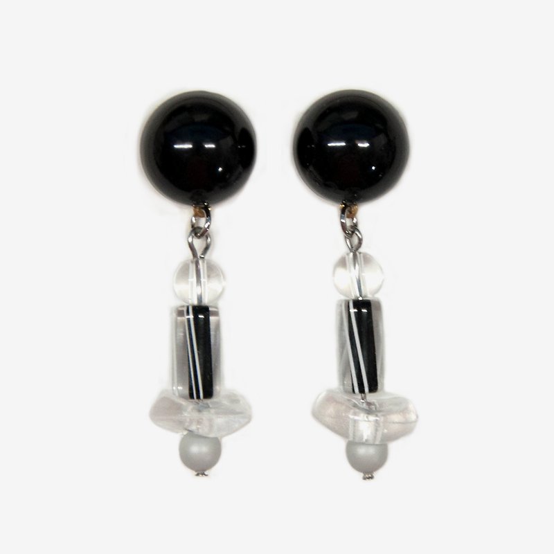 Black-and-white Film Collection - Geometric Black Stripe Earrings - Earrings & Clip-ons - Other Metals Black