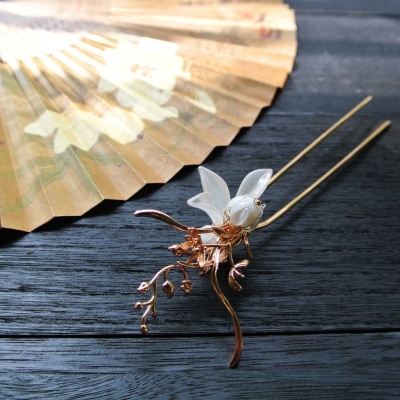 [Mo Hui Pavilion] Lan Jun hairpin - Hair Accessories - Copper & Brass White