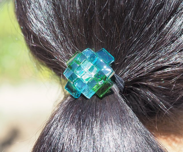 うさちゃんブルー系ラウンドレジンヘアゴム ポニーフック変更可能