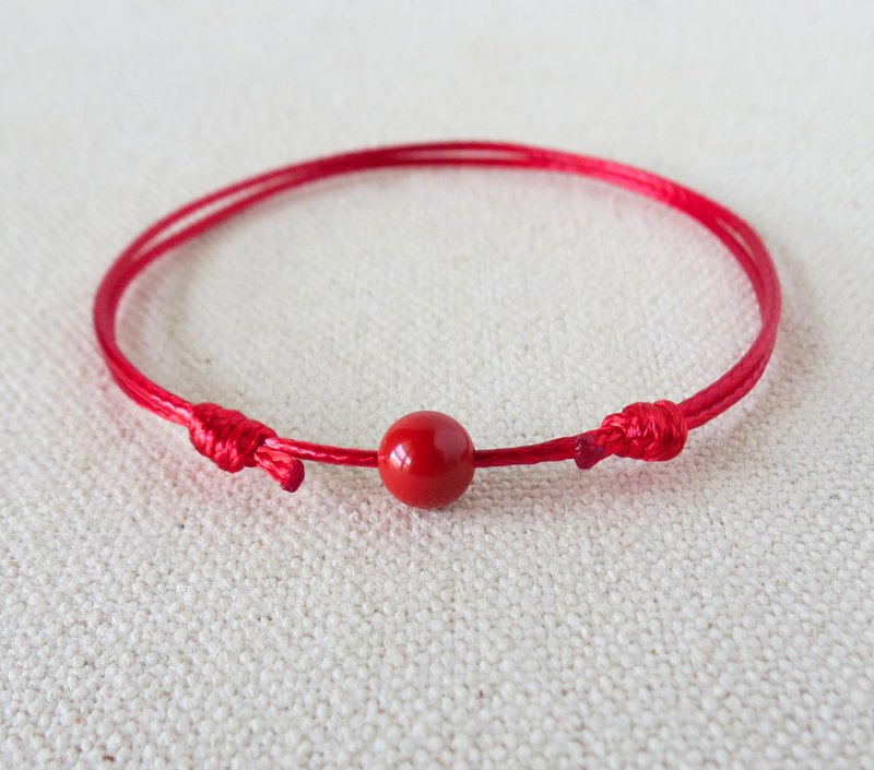 本命年【專屬訂單】硃砂韓國蠟線手鍊**辟邪、招福納財 - 手鍊/手環 - 寶石 紅色