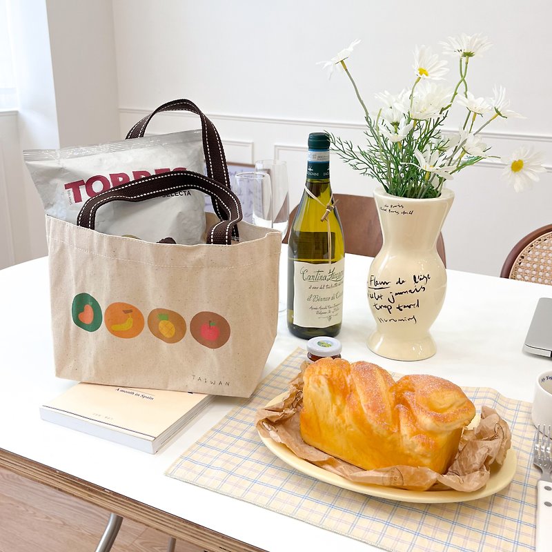 Xiao Daily Taiwan Fruit Series x Universal Tote Bag Unprinted Style Lunch Bag - Handbags & Totes - Cotton & Hemp White