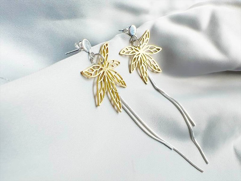 [Murayoshi Silver Jewelry] 925 Sterling Silver Earrings Handmade Earrings Maple Leaf - ต่างหู - เงินแท้ 