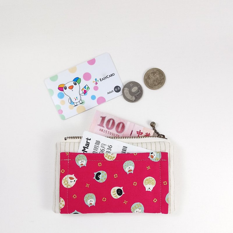 [FXS / four-dimensional space purse] cat tumbler. pink - กระเป๋าใส่เหรียญ - ผ้าฝ้าย/ผ้าลินิน สึชมพู