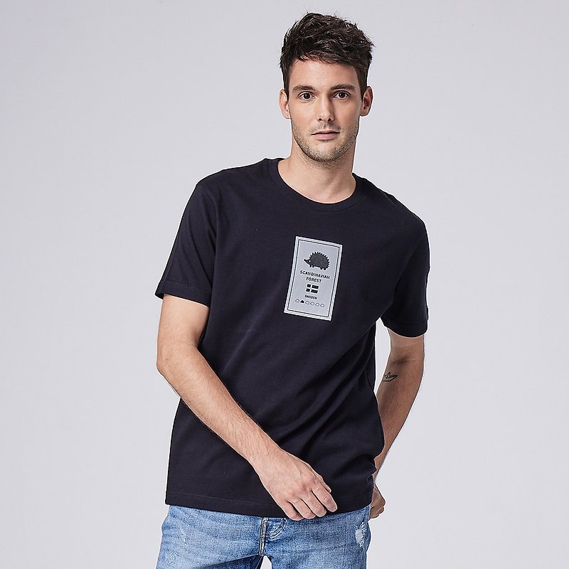 Classic patch printed 100% cotton short T-all-match black (black) - Men's T-Shirts & Tops - Cotton & Hemp 