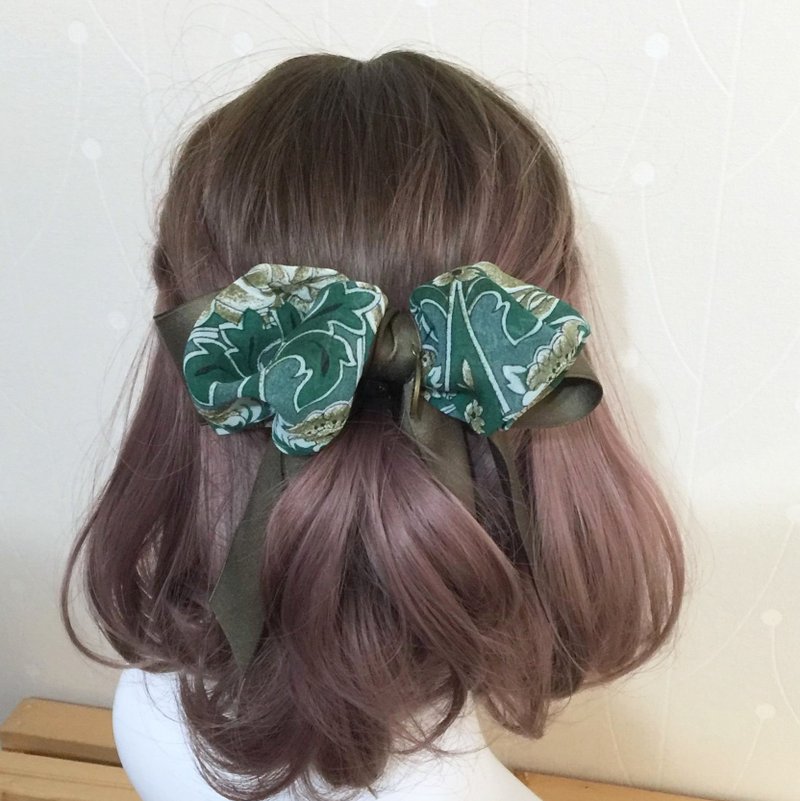 Brown-green / withered vines and old trees retro double chiffon banana clip hair tie hair tie large intestine - เครื่องประดับผม - วัสดุอื่นๆ สีเขียว