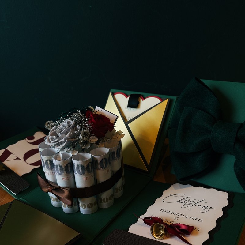 【聖誕泡泡有錢花套組】日本進口永生花座 聖誕驚喜禮物 - 禮物盒/包裝盒 - 紙 紅色