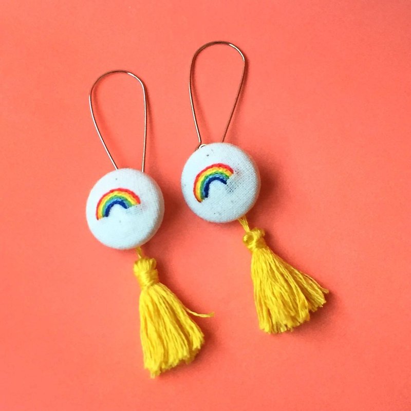 Rainbow earrings hand embroidered with rainbow - Earrings & Clip-ons - Thread Yellow