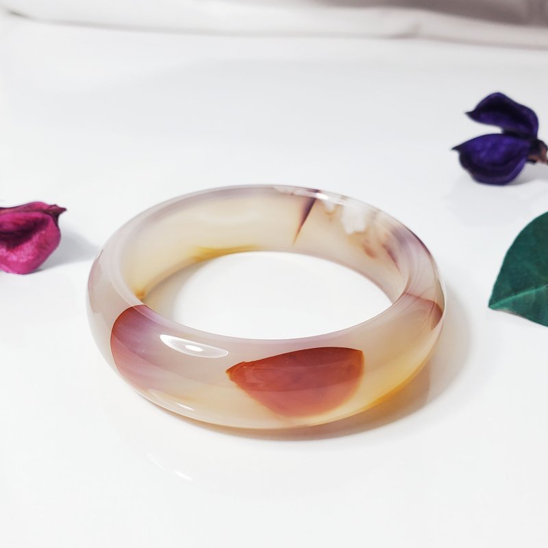 天然 櫻花瑪瑙 玉瓍 花瓣 普普風 富貴 招財 手鐲 19cm 單品 - 手鍊/手環 - 寶石 紅色