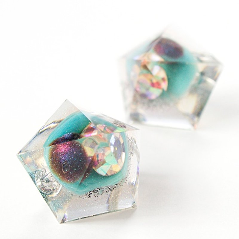 Pentagon dome hoop earrings (Treasure) - Earrings & Clip-ons - Other Materials Multicolor