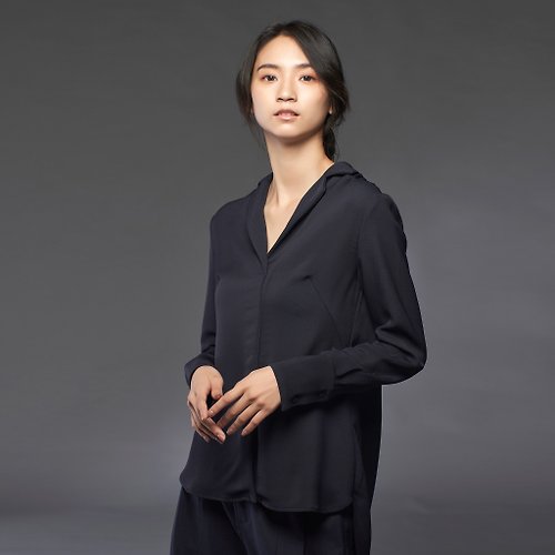 另想法設計 By Gary Lin 黑藍色西裝領背部大活摺襯衫-日本製布料