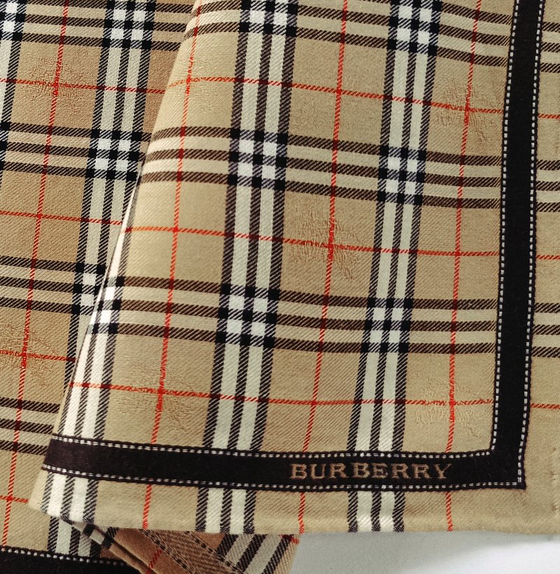Burberry 復古手帕，棕色格子圖案，尺寸 19 x 18.5 英寸博柏利。 - 手帕 - 棉．麻 咖啡色