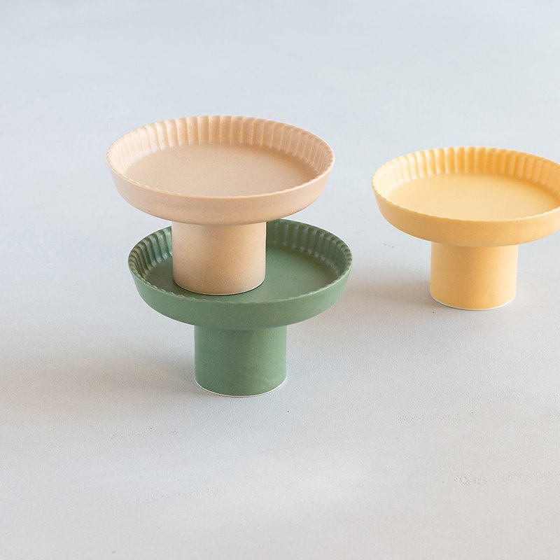 kaudai 系列 美濃燒陶器 高腳圓盤 S size 綠色 / 黃色 / 米色
