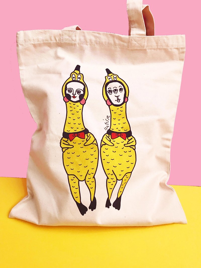 ISATISSE interesting "Scream chicken" Wen Qing canvas bag - กระเป๋าแมสเซนเจอร์ - ผ้าฝ้าย/ผ้าลินิน หลากหลายสี