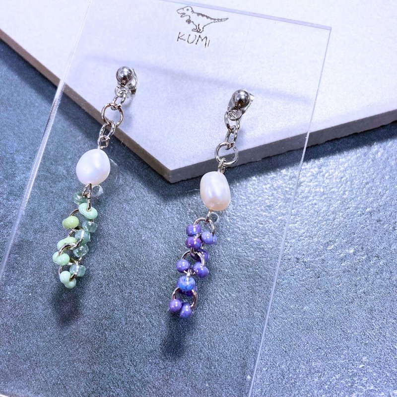 Green Purple Freshwater Pearl Earrings - Earrings & Clip-ons - Other Materials Multicolor