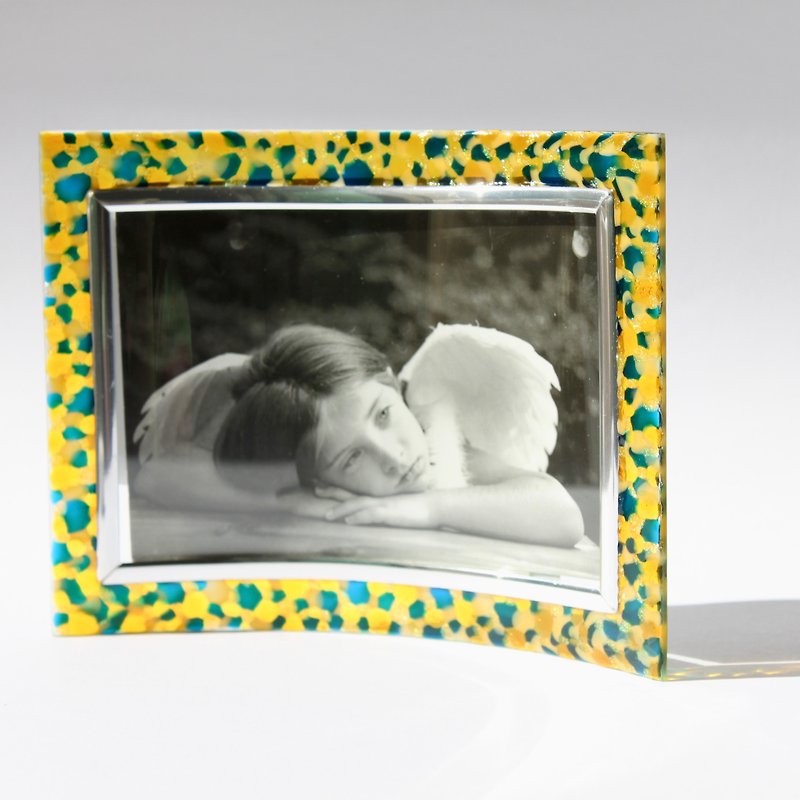 Abstract Yellow Blue Art Glass Photo Frame - Picture Frames - Glass Yellow