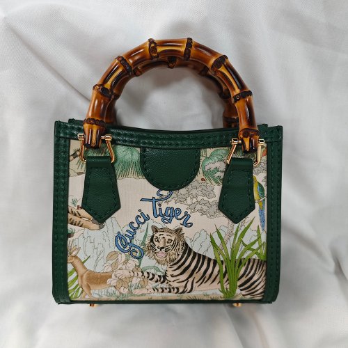 Flower shop 花兒說 手作 handmade 真皮頭層牛皮 竹節提手小托特包 古馳老虎
