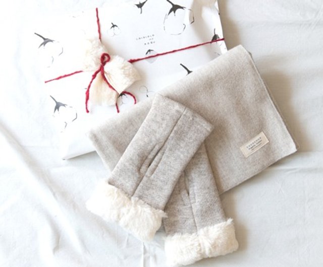 Winter gift set [yak blend flannel muffler & hand warmer with yak blend  brushed fur] - Shop COCOCOCO Scarves - Pinkoi