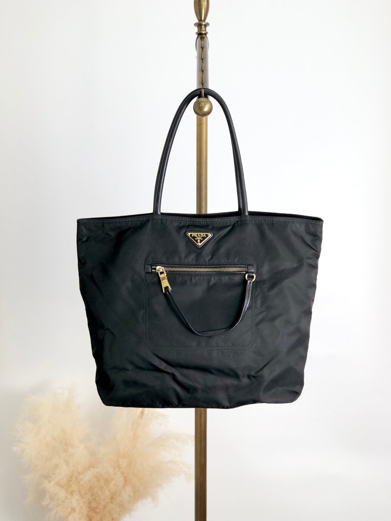 【 日本直送　名牌中古包 】PRADA プラダ トートバッグ ブラック トライアングルロゴ ナイロン フロントファスナー vintage spsszi - 手提包/手提袋 - 尼龍 黑色