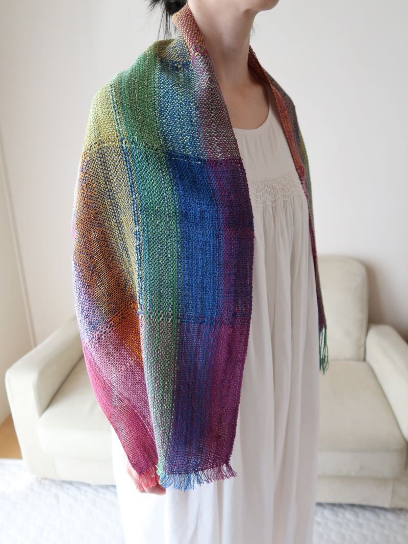 手織りストール　リネンコットン　ダブルレインボー　ショール　タペストリー　ギフト　春節　生日禮物　Shawl (M) 39 - 絲巾 - 棉．麻 多色
