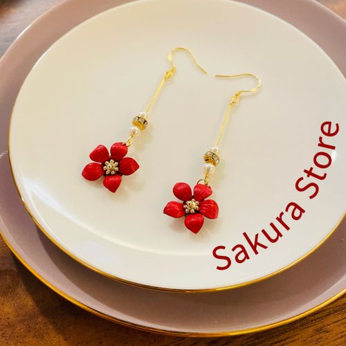 Sakura Store 皮革花耳環 洋紫荊