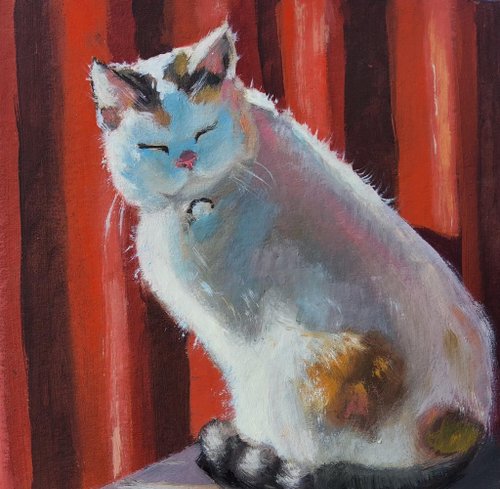 猫の絵画 動物 オリジナルアート 猫 オリジナルキャンバスアート 20x20