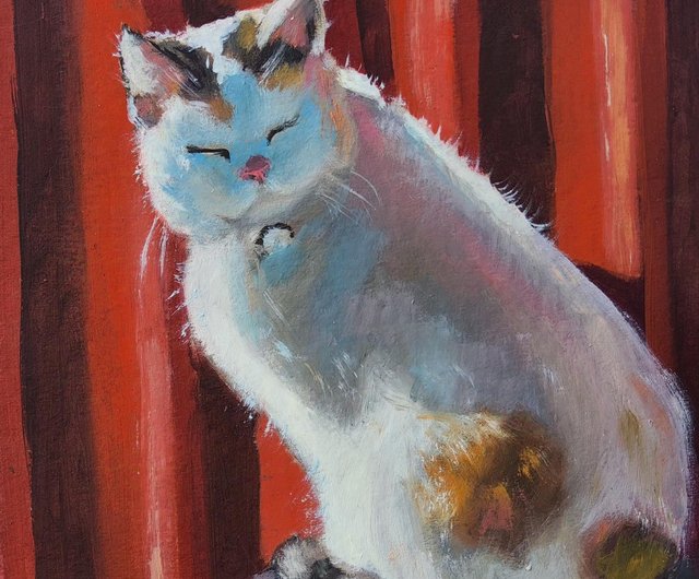 作家　象　ロバ　カラス　猫　犬　うさぎ　オウム　額絵　K.Atsuco 2016 猫の絵No.105・原画｜額入り・ハガキサイズ・ラッピング無料