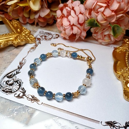 Camellia Adornments 【海藍寶05】 海藍寶 魔鬼海藍寶天然水晶手鍊手串 DIy手鏈