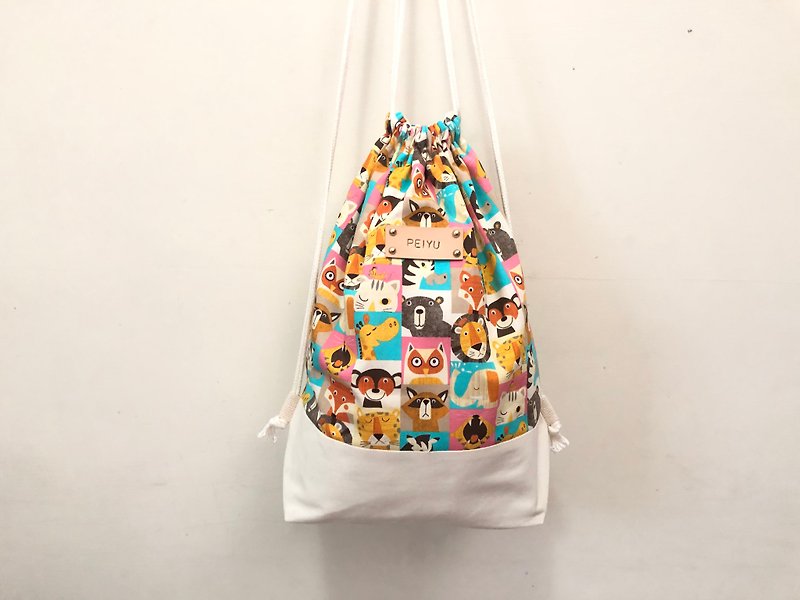zoo animal party (Beam back pocket) / give free print name leather label - Drawstring Bags - Cotton & Hemp Multicolor