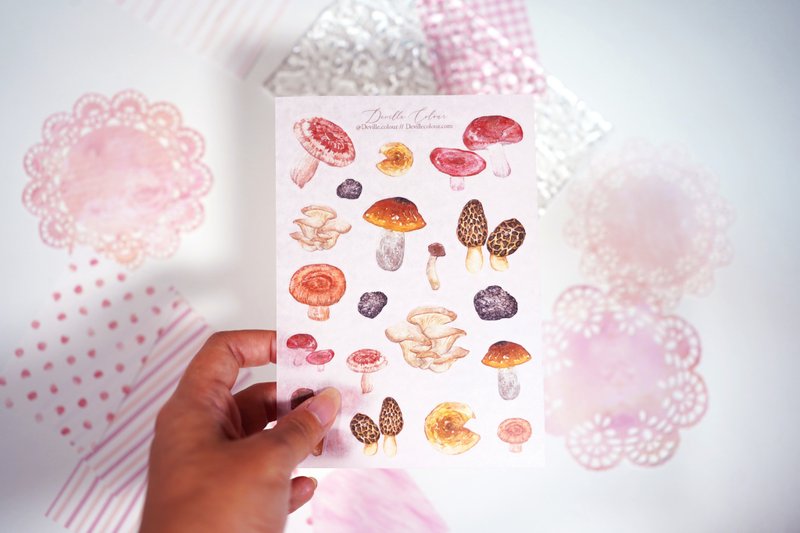 【Edible Mushroom】 Washi Sticker Sheet - Stickers - Paper Red