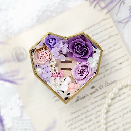 萍水相逢 【現貨】永生玫瑰花玻璃珠寶戒指盒-只愛妳紫粉色愛心款