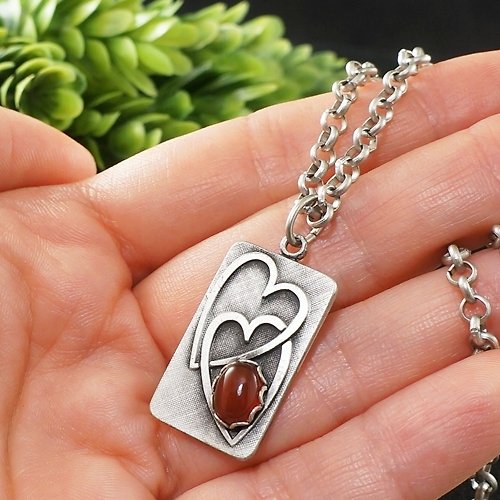 AGATIX Two Loving Hearts Necklace Carnelian Heart Rectangle Pendant Necklace Jewelry